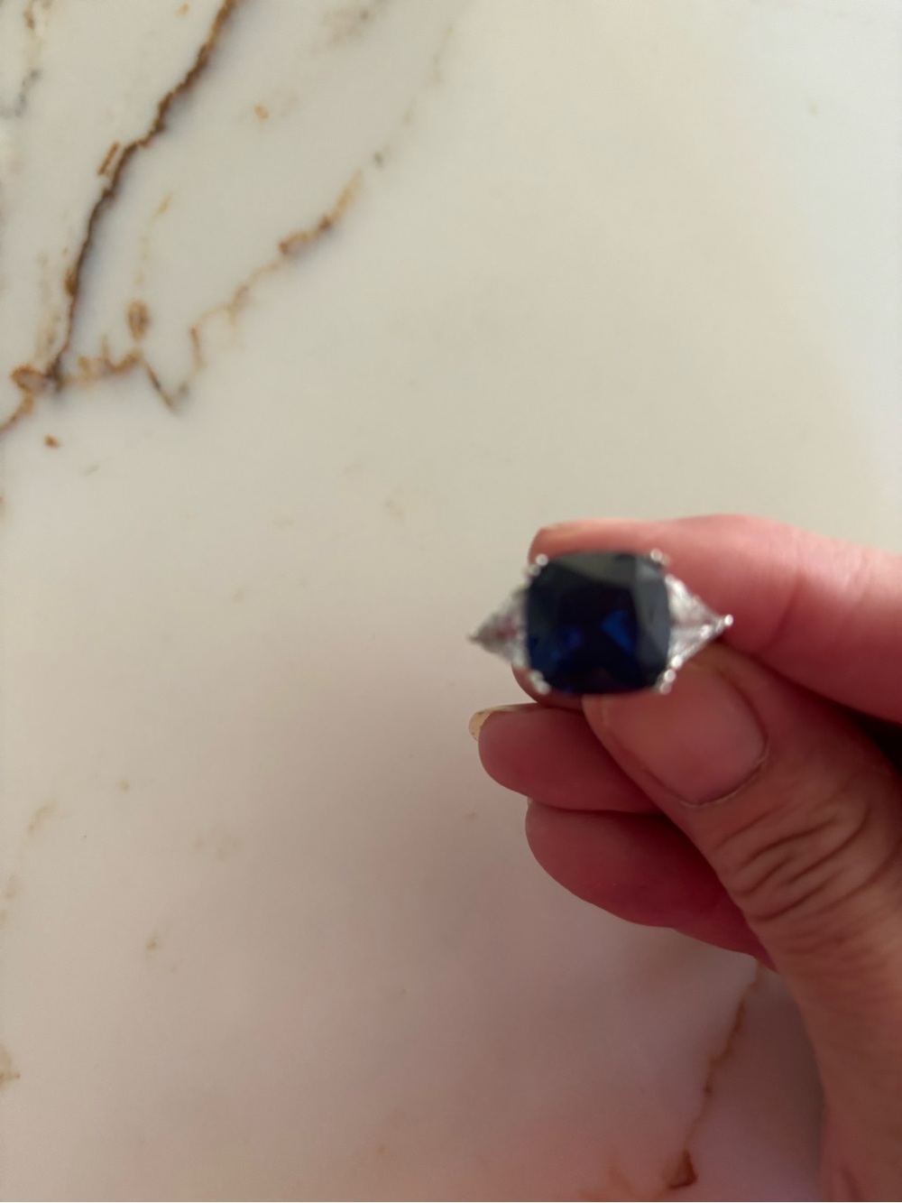 Elegant Blue Sapphire-Style Cocktail Ring in Silver Tone